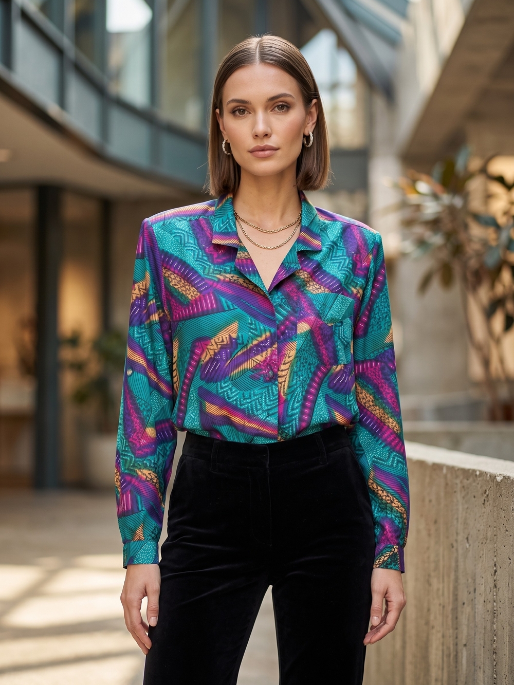 Vintage 80s Abstract Blouse Maximalist Memphis Dopamine Dressing Art Teacher Top